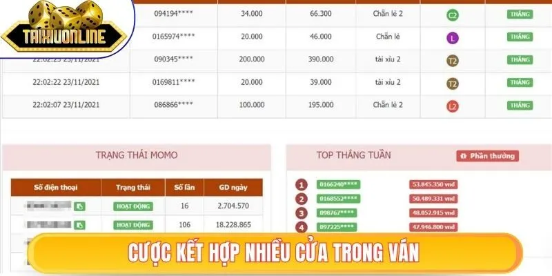 Tài Xỉu MoMo - Trải Nghiệm Cược Số Mã Giao Dịch Cực Hot 3 Cược kết hợp nhiều cửa trong ván